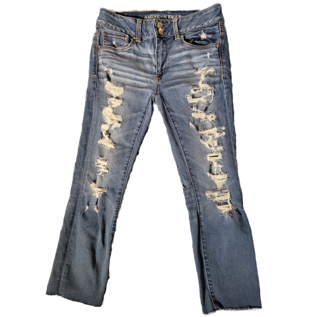 American Eagle Distressed Super Super Stretch Jean Sz 8 American Eagle Distressed Super Super Stretch Jean Sz 8